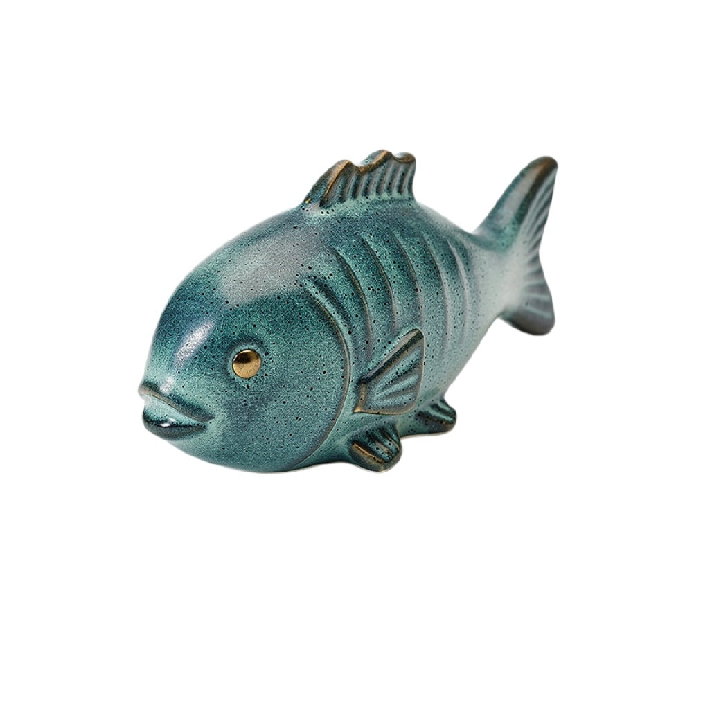 Figurine de poisson en céramique émaillée