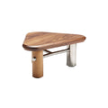 Table d'appoint en forme de triangle avec pieds en acier inoxydable et bois
