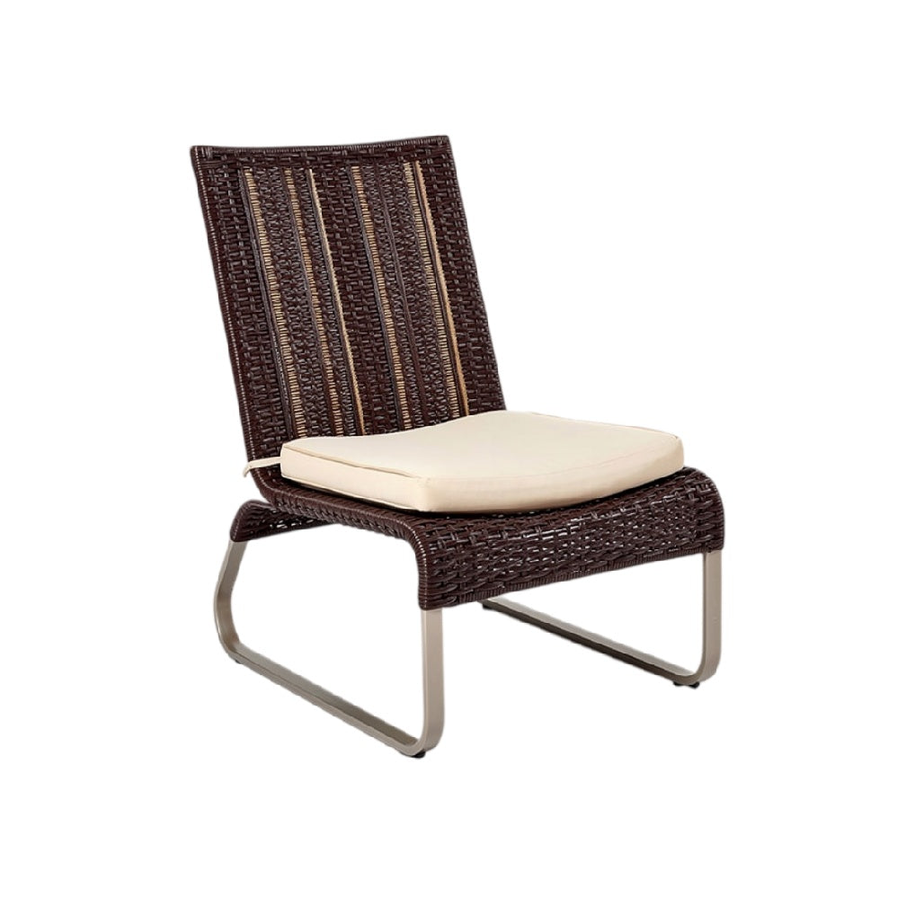 Chaise d'extérieur contemporaine en résine tressée avec coussin confort