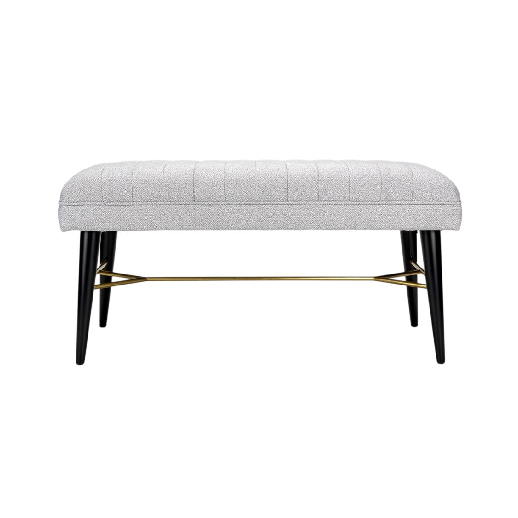 Ottoman moderne en tissu avec pieds noirs et support doré