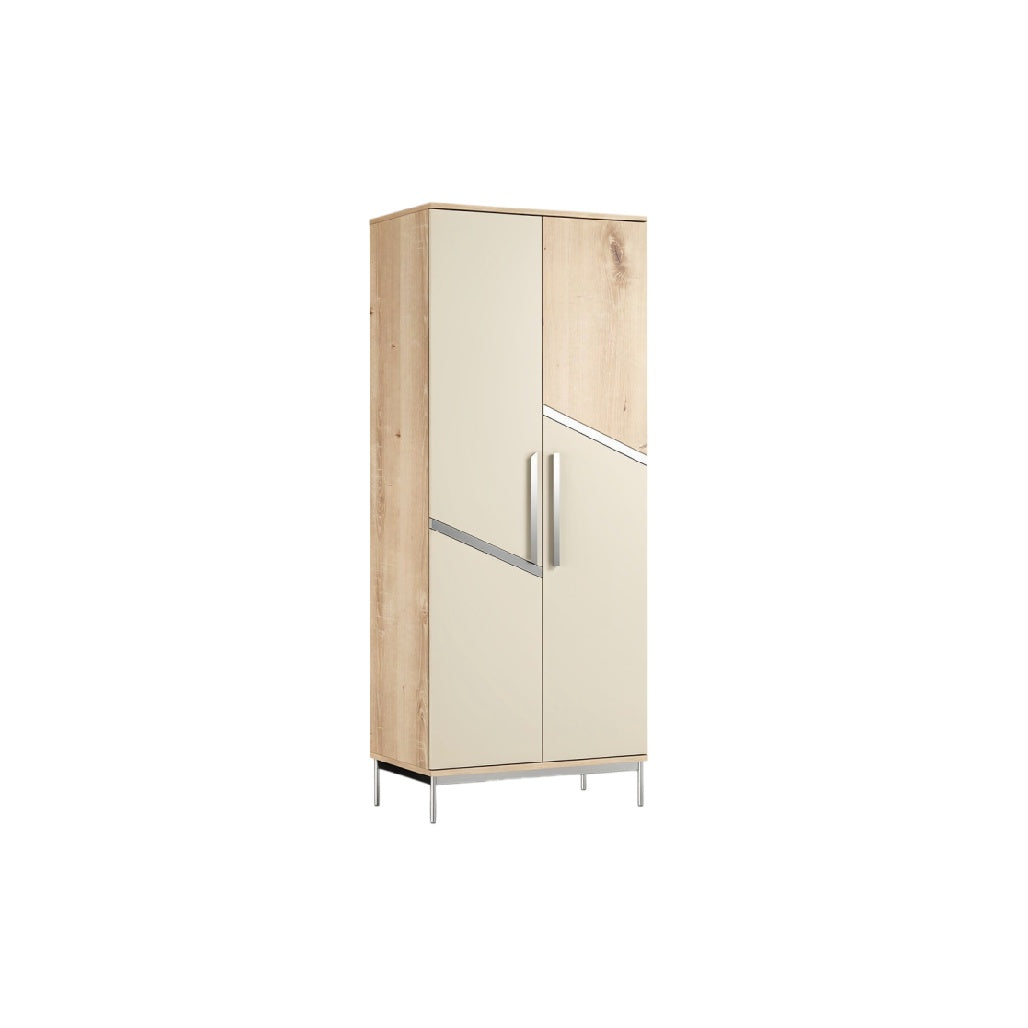 Armoire en bois avec façades laquées et détails en métal