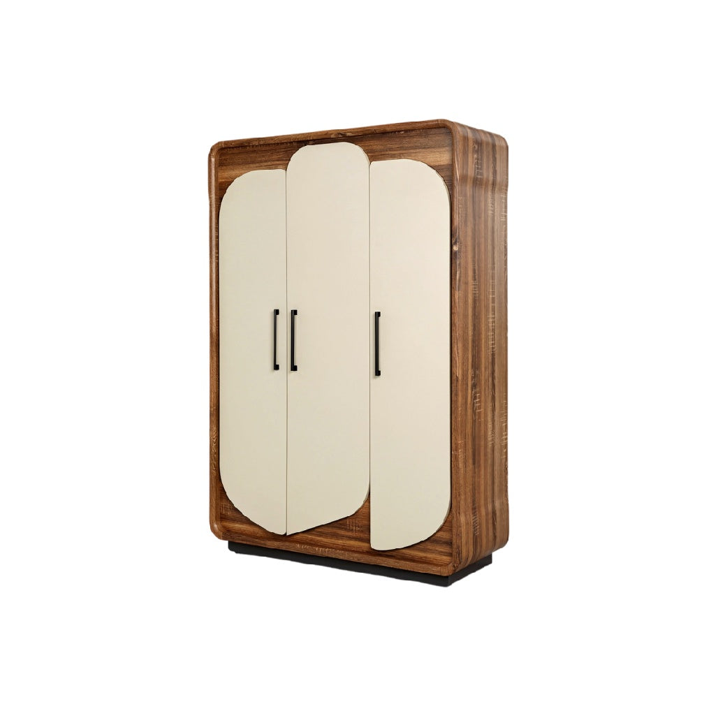 Armoire en bois avec portes courbes et poignées noires